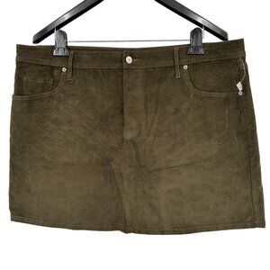Old Navy High-Rise Mini Skirt Olive Green Corduroy Cotton Stretch Slim Pocket 18